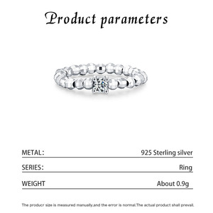 S925 Sterling Silver Faceted Round Bead <b>Stretch</b> Bracelet With Square Zircon Charm Minimalist Jewelry Gift For Daily Women Wear - Product Image 5