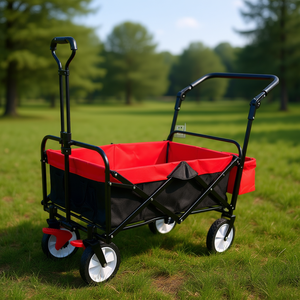 Chariot de jardin pliable Db à 4 roues, chariot utilitaire en métal rouge pour les courses, le camping en plein air, avec porte-gobelet, design pliable - Product Image 2