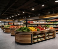 5-laags metalen houten groenterek met geïntegreerde displaybasis, stabiel, draagvermogen, snelle installatie, ontworpen voor supermarktproducten