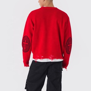 Tùy Chỉnh Quá Khổ Crew Cổ Đau Khổ Chữ Thập Dệt Kim Jumper Áo Len Cho Nam Giới Mùa Đông Áo Thun Với Mô Hình Trang Trí - Product Image 3