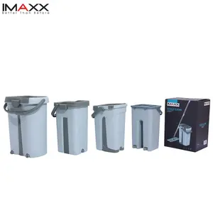 IMAXX Set pel mikrofiber, Set pel datar tahan lama dengan plastik dan kepala pel logam, Set ember Remas untuk membersihkan