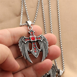 Stainless Steel <b>Cross</b> Pendant With Wings Diamond Encrusted Men's Necklace Punk Style Fashion Jewelry Gift - Product Image 2