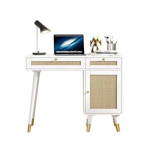 Wicker dressing table with drawers for storage, white, modern home office <b>desk</b>/study/<b>computer</b> <b>desk</b> - Product Image 5