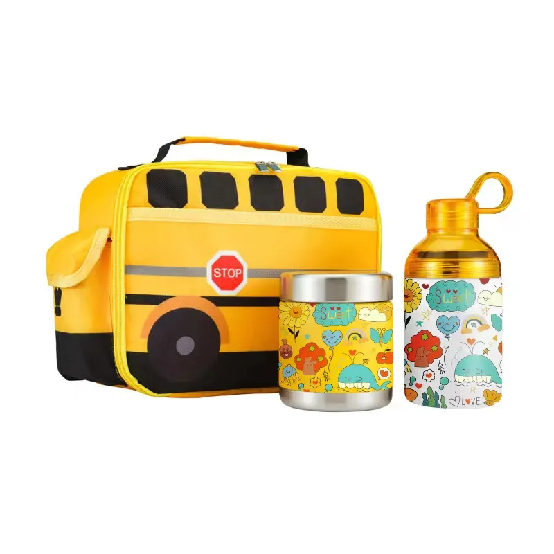OEM Children Heated Stainless Steel Food Jar Bento Kids School Lunch Box with Water Bottle and Bento Insulated Bag