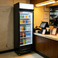 Réfrigérateurs-congélateurs commerciaux 300L à refroidissement direct avec porte vitrée verticale pour la présentation de boissons fraîches en petite boutique