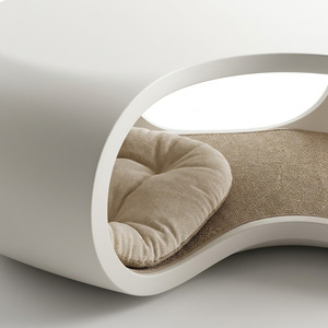 Modern Curved Coffee Table <b>Cat</b> Cave 2-in-1 Design <b>Cat</b> Tunnel <b>Bed</b> Stylish Living Room Decor Pet House - Product Image 2