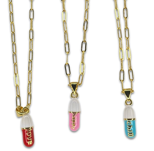 Collar con abalorio de letras chapado en oro para manualidades, colgante con forma de cápsula de <span class=keywords><strong>pastilla</strong></span>, esmalte por goteo de aceite, para montar - Product Image 2