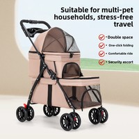 Poussette double pour animaux de compagnie, pliable, légère, à 2 niveaux, à 4 roues, avec cadre en métal solide moderne semi-circulaire, détachable, pour voyages en plein air