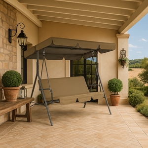 Silla Columpio de Jardín de Acero Color Taupe de 3 Plazas, 170x110x153 cm, Silla Colgante de Metal para Patio Exterior - Product Image 4