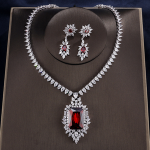 Ensemble de bijoux collier et boucles d'oreilles RAKOL SP109, forme de tournesol de luxe, grand cristal de zircon CZ - Product Image 3