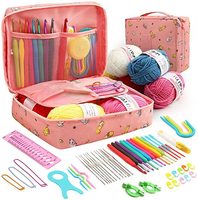 Populaire Kit de Crochet à 130 Pièces, Ensemble d'Outils de Tricot et Couture avec 12 Couleurs de Laine Coton Lait pour Tissage