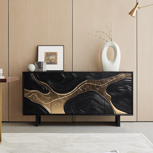 Buffet d'appoint en bois massif pour intérieur, meuble de rangement de cuisine et salle à manger, style nordique - Product Image 1