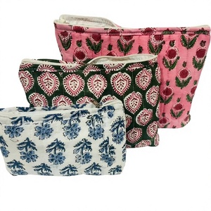 Bridesmaid Gifts Vintage Floral Cotton Large Toiletry Bags Handmade Quilted <b>Makeup</b> Pouch Block Printed Boho Cosmetic Bag Gifts - Product Image 1