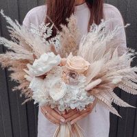 Buket Pernikahan Desain Trendi Terbaru dengan Pampas Abadi Mawar Phalaris Bunga Beras Buket Bunga Pengantin Bunga Kering