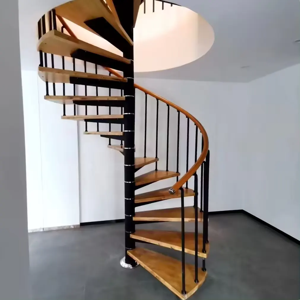 CBMmart tangga Spiral mewah, dekorasi rumah Modern, kaca melengkung tangga kayu