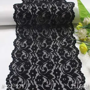 Romantic 20CM Black Nylon Mesh Delicate Fancy Flower Spandex Stretch Lace Trim Elastic Lace Fabric For Women Bra Dress