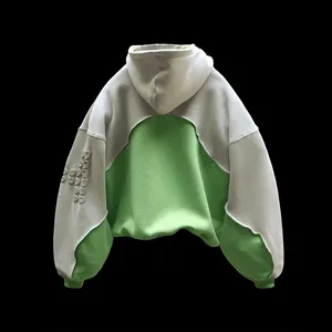 New Arrival Cotton Fleece Puff Print Hoodies Custom Logo Patchwork 2 Tone Pullover Hoodies Oversize Cropped Hoodie