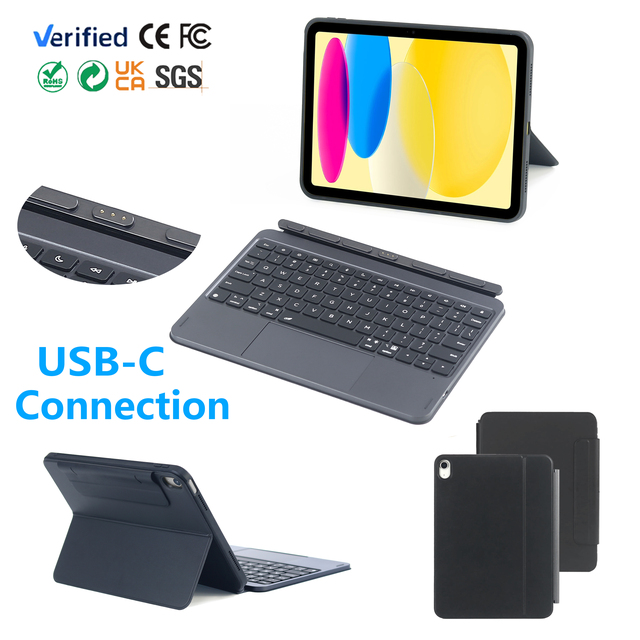 No USB-C Keyboard Case Detachable Keyboard with Trackpad Shockproof Protective Cover for ipad 10th 10.9 11inch