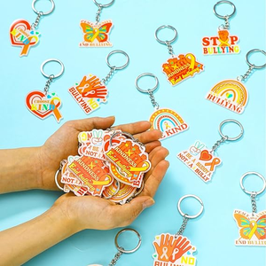 Vente en gros Porte-clés en acrylique imprimé sur mesure 120 pièces Cadeaux Orange Porte-clés en acrylique inspirant avec ruban papillon pour femmes - Product Image 1