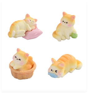 Figuras Decorativas de Resina de Animales, Gatos de Dibujos Animados Comiendo Pescado, Durmiendo en Cesta, Miniaturas de Hadas para Jardines de Hadas - Product Image 1