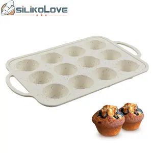 New Style Lebensmittel qualität 12 Löcher Edelstahl Griff Back geschirr Muffin Kuchen form Kuchen blech Silikon Backformen