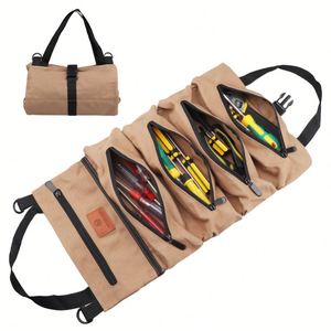 16oz Heavy Duty Canvas Hanging <b>Tool</b> <b>Roll</b>, Portable Car Storage Pouch for Electrician & Repair <b>Tools</b> - Product Image 2