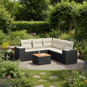 Conjunto de Sofás Modulares para Jardín, Ratán Sintético Negro, Muebles de Exterior Elegantes y Duraderos con Cojines - Product Image 2