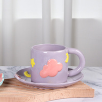 Tasses à café créatives en céramique nordique de grande capacité de 360 ml avec peinture à la main lune et soleil tasse en porcelaine avec plateau