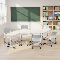 Bureau et Chaise de Salle de Classe Réglables en Hauteur en Bois, Ensemble Mobilier Scolaire pour Étudiant