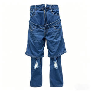 Jeans de Mezclilla de Doble Capa Personalizados para Mujer, Jeans de Pierna Recta, Jeans de Mezclilla Transpirables, Bordado Sencillo - Product Image 1