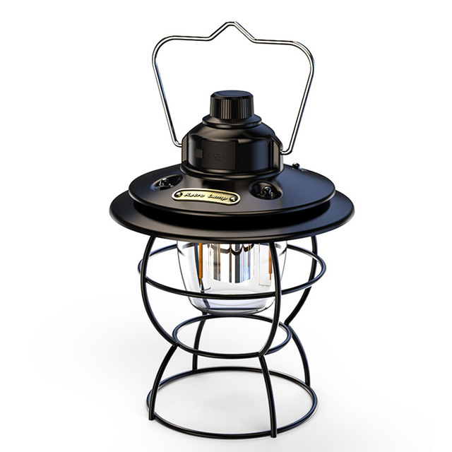 Vintage Camping Lantern Rechargeable LED - Portable Retro Tent Light with Stepless Dimming, USB Charging & Power Bank Function