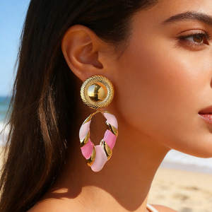 ต่างหูทรงเรขาคณิต ชุบทอง 18k สแตนเลสทรงหยดน้ำ เครื่องประดับแฟชั่นสำหรับผู้หญิง EH12220 - Product Image 2