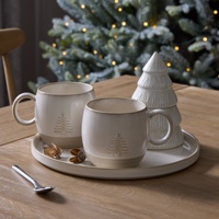 Tasses en grès décorées d'un sapin de Noël en relief, style nordique, cadeau de décoration pour la maison, tasse à café en céramique festive de Noël