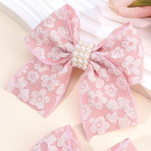 Lot de 2 barrettes à cheveux en tissu polyester doux, avec nœud en dentelle et fleur, style sportif, 4,13 pouces, épingles à cheveux pour filles, princesse, perle 2 - Product Image 5