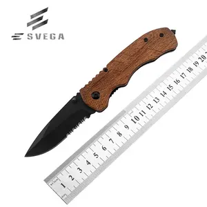 New Design Glass Breaker Wooden Handle Folding Knife Hunting Knife Outdoor Camping Survival Knife