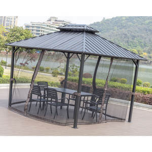 Gazebo de doble tapa dura de 12x12 pies con mosquitera y cortina <span class=keywords><strong>para</strong></span> jardín, patio, terraza, fiesta, cubierta, gris - Product Image 6