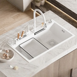 White <b>large</b> size single bowl kitchen sink under counter basin stainless steel dishwashing basin with knife holder - Product Image 1