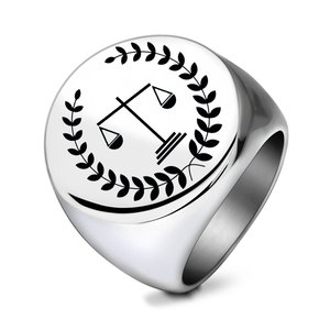 Anillo de acero inoxidable de 22 mm, redondo, grabado con láser, diseño de constelación geométrica con hojas y báscula de equilibrio, regalo de joyería para hombre - Product Image 5