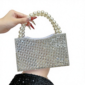 New Square Polyester Handbag Celebrity Fashion Evening <b>Clutch</b> Magnetic Closure Shiny Rhinestone Beaded Crossbody Bag Tanjing - Product Image 1