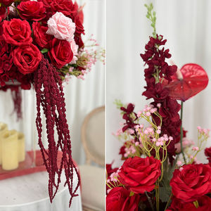 Fleurs artificielles en soie rouge réalistes, décoration de fond romantique pour mariage, anniversaire, rentrée scolaire, accessoires de décoration, boule de fleurs - Product Image 3