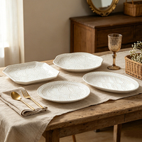 Ensemble d'assiettes à dîner en porcelaine embossée vintage, 10/12/13 pouces, blanches à motifs floraux, pour steak, pâtes, salade, pour la maison, le restaurant, le mariage, l'hôtel