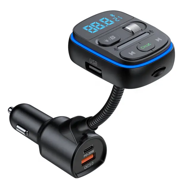 AGETUNR T77 Car Kit Bluetooth fm Transmitter mp3 player U disk/micro SD Card music play lights BASS EQ Call 30W PD Voice control