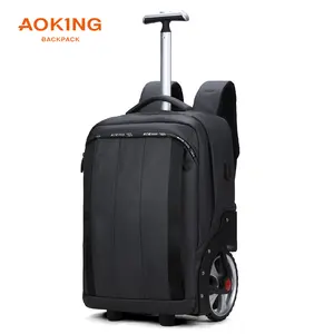 Aoking 50L usb men business travel wheeled backpack trolley wheel rolling backpack luggage with stainless steel tie rod