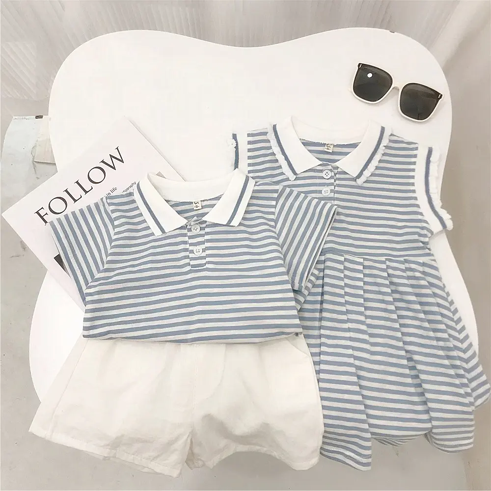 Nhà Máy Tùy Chỉnh 2023 Anh Em Và Em Gái Quần Áo Hợp Thời Trang Ngắn Tay Áo Polo Váy T-Shirt Quần Short Chàng Trai Và Cô Gái Quần Áo Bộ