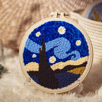 Kits de Bordado con Aguja Mágica con Hilos con Diseño de Atardecer y Aros de Bordado para Adultos y Niños