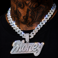 Collier Pendentif Lettre Personnalisé en Argent S925 Plaqué Or avec Diamants Moissanite VVS, Chaîne Maille Cubaine, Style Hip Hop, Pendentif Prénom Personnalisé