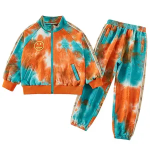 Tie dyed coat casual pants two-piece set in autumn for young boys and girls clothing