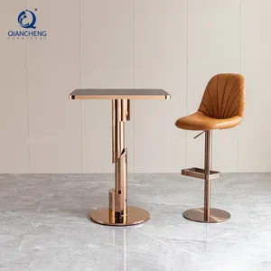 QIANCHENG bar table and chair set bar counter nightclub commercial furniture plated gold stainless steel bar table night club