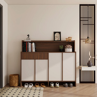Meuble de rangement moderne pour entrée avec porte-chaussures, porte-manteau et étagère ouverte en bois pour couloir