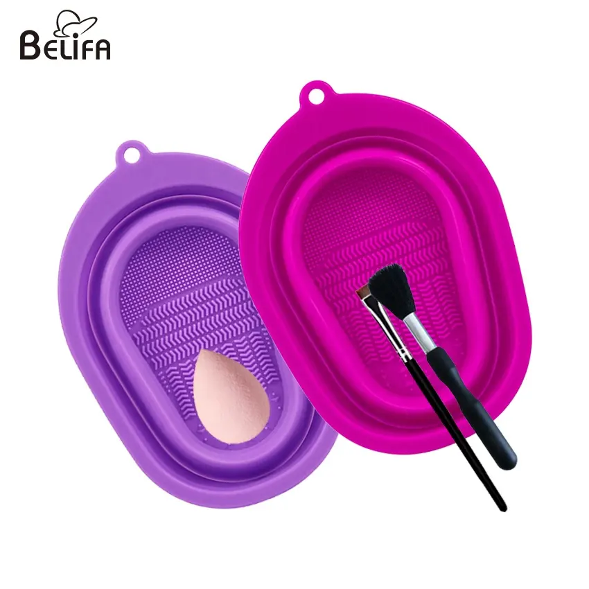 Cosmetic washing pad make up sponge cleaner scrubber mat foldable silicone makeup brush cleaning bowl with hanger